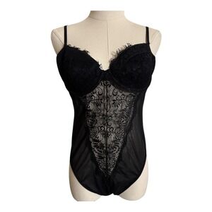 Forever‎ 21 Black Lace Lingerie Bodysuit Size XL Teddy One-Piece Intimates Trim